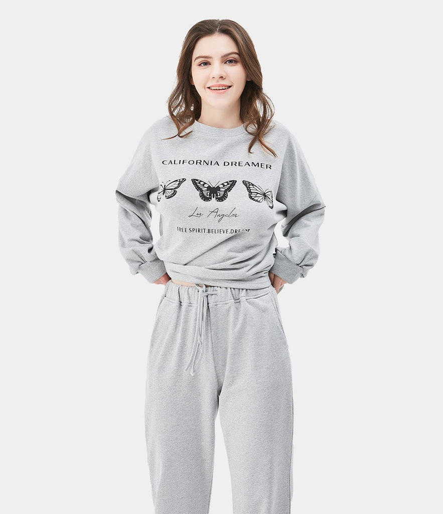 Butterfly Print Sweatshirt Sweatpants Loungewear Set