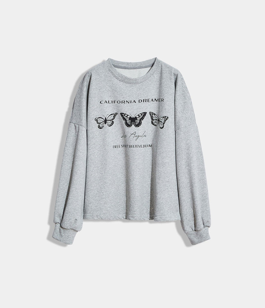 Butterfly Print Sweatshirt Sweatpants Loungewear Set